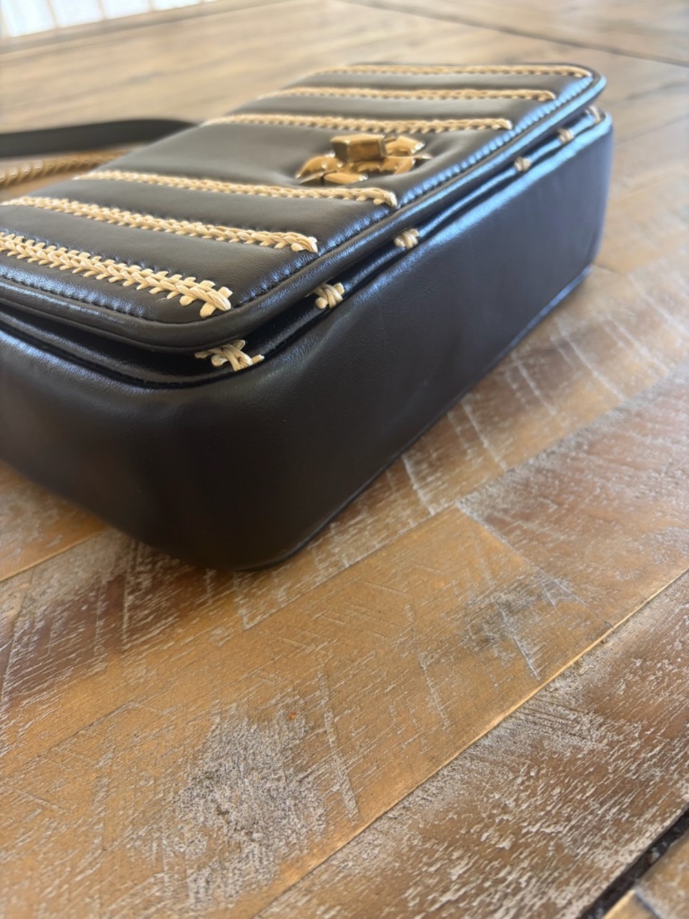 Tory Burch Black Leather Bag with Boho Stitching - Picture 2 of 5
